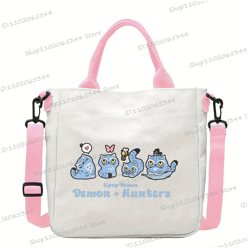 Y2K Anime Cartoon Print Women Canvas Strap Shoulder Bag Fashion Cartoon Anime Crossbody Bags Student Teenage Handbags