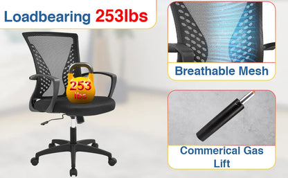 Office Chair Mesh Chair Ergonomic Computer Desk Chair Mid Back Swivel Lumbar Support with Armrest