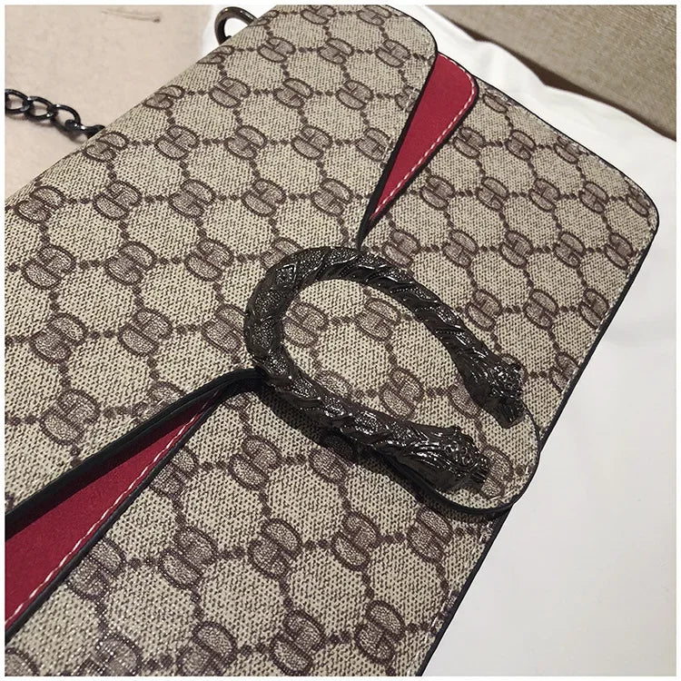 Fashionable Mini Printed Chain Women's Bag Crossbody Shoulder Bag Soft PU Leather Square Shape Bag with Phone Pocket