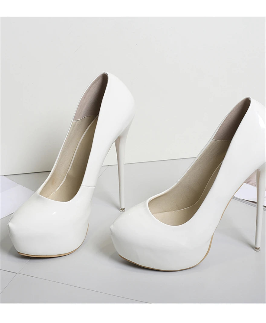Big Size 35-47 Patent Leather Red Wedding Shoes 2025 Women Round Toe Super High Heels 16cm Pumps Sexy Platform Party Shoes Woman