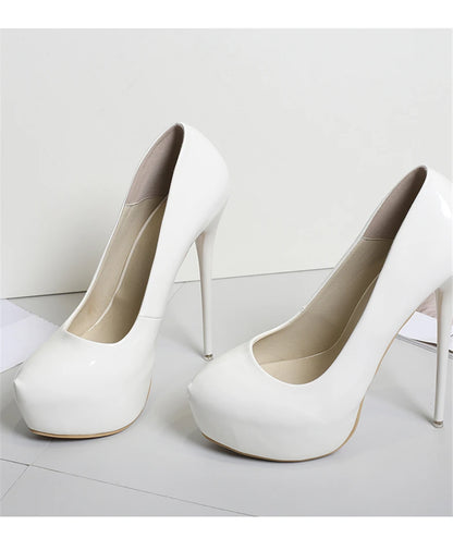 Big Size 35-47 Patent Leather Red Wedding Shoes 2025 Women Round Toe Super High Heels 16cm Pumps Sexy Platform Party Shoes Woman