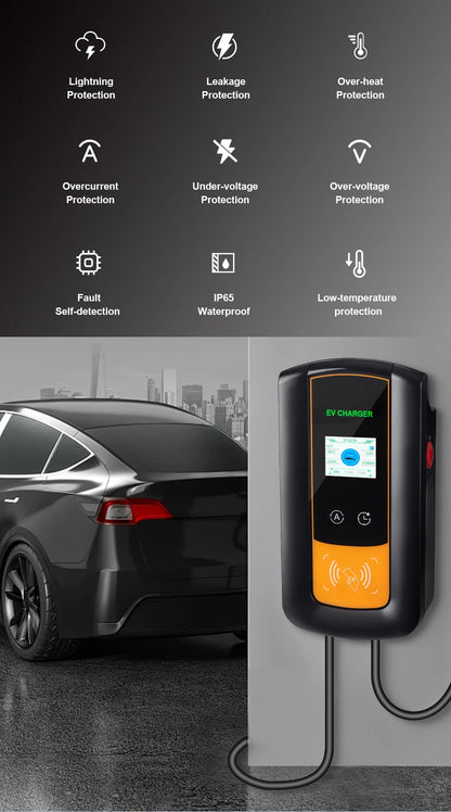 IPENGEN 22KW 32A 3Phase EV Charging Station Type2 IEC62196-2 Electric Car Charger 5m Cable EVSE Wallbox WIFI APP Control