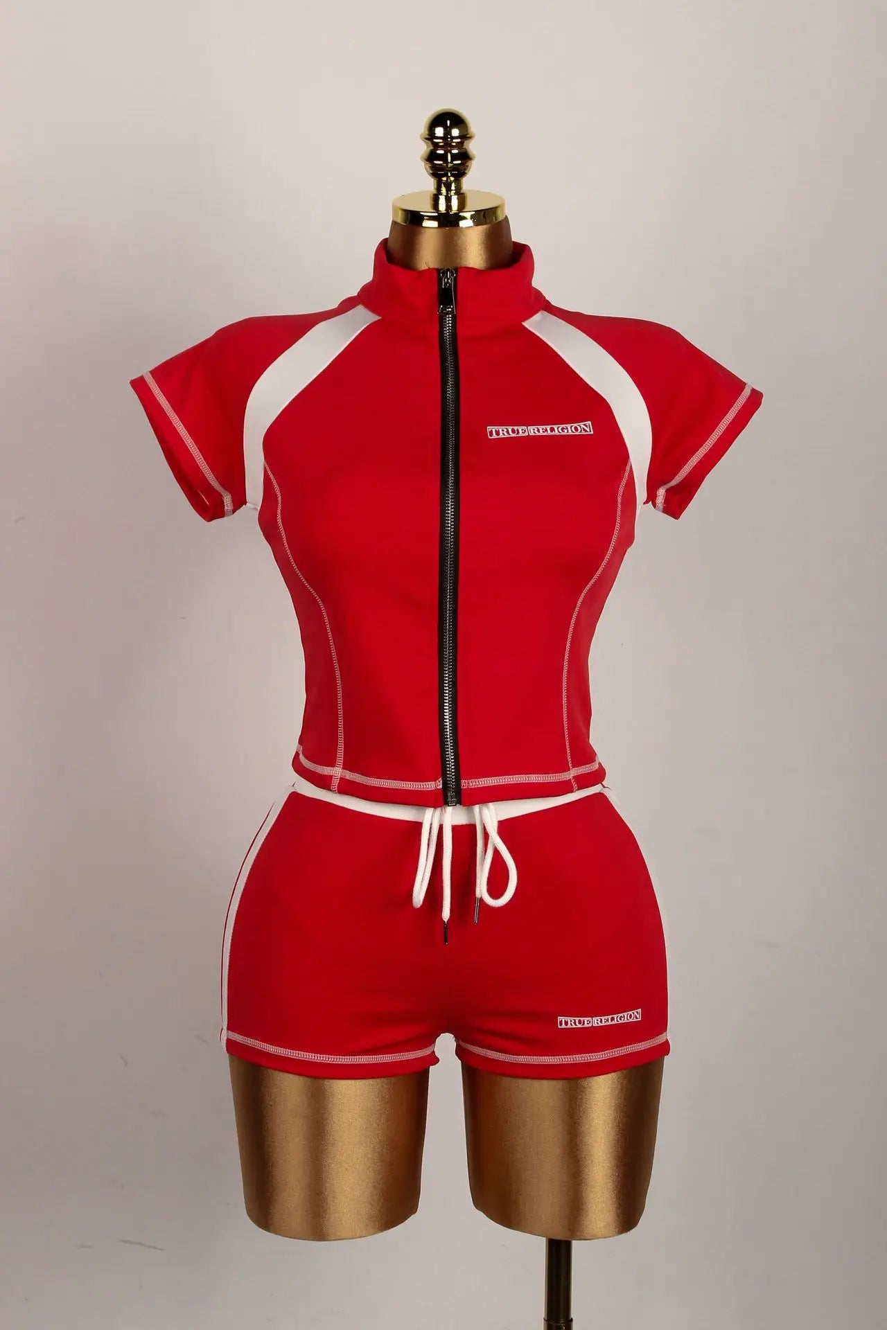 2025 Summer European and American Street Spice Girl Style Zipper Cardigan Slim Casual Sports Short-sleeved T-shirt Top Set