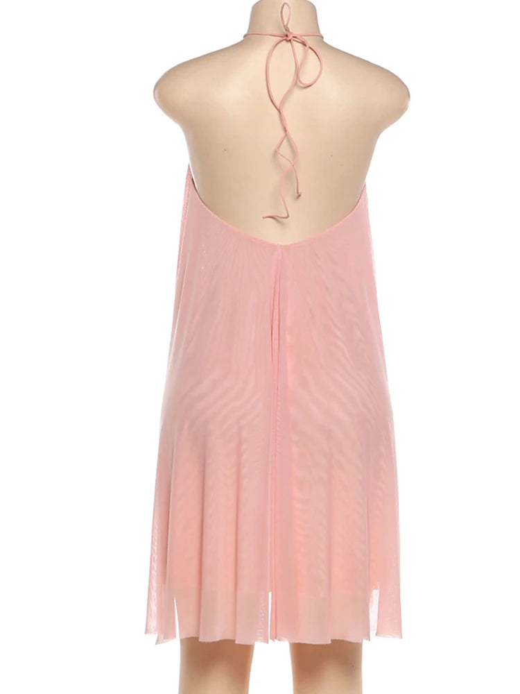 Sisterlinda Halter Dress Women Asymmetrical Hem Bandage Sleeveless Backless Solid Beach Party Sexy 2026 Summer New Trend Bodycon