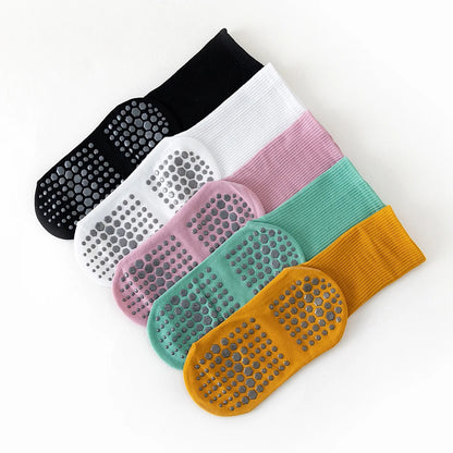 5 pairs Women Anti-skid Yoga Socks Grips Cotton Mid-tube Bottom Breathable Fitness Dance Barre Workout Pilates Socks 8 Colors