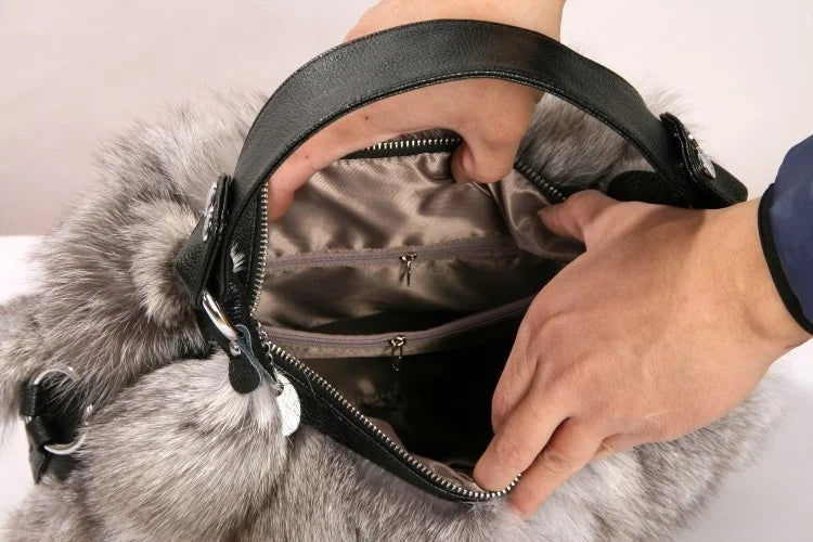 Winter Fox Fur Bag Women's Fur Bag Fashion Fur Handbag Ladies Bags Purses Women Shoulder Bag Real Silver Fox Fur Messenger Bags