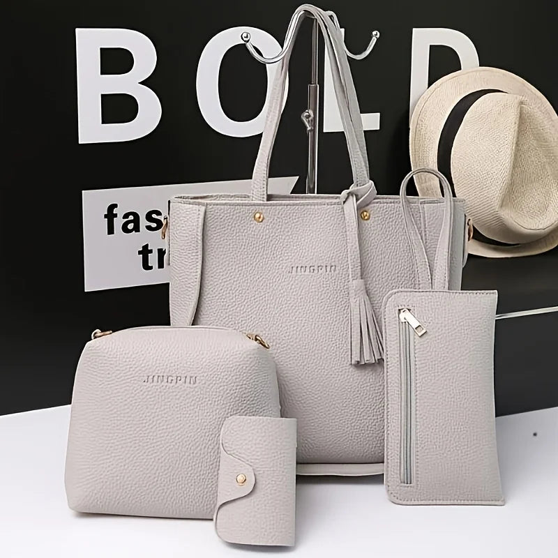 4pcs Women Tote Bag, Handbag Purse Shoulder Crossbody Bags for Woman Storage Bag, Synthetic, Zipper Closure, Small Messenger Bag