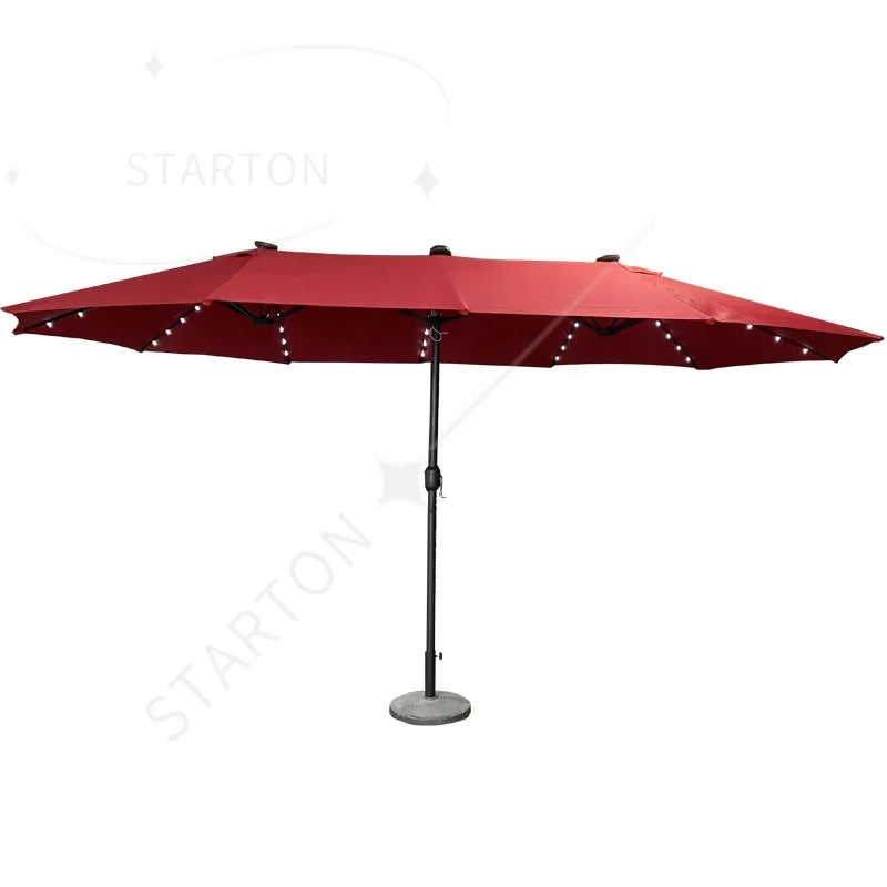 L  New Design Outdoor LED  Solar Powered Parasol 15ft Large Patio Garden Porch Double-sided Umbrella Table Twins Parasol