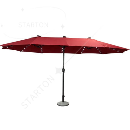 L  New Design Outdoor LED  Solar Powered Parasol 15ft Large Patio Garden Porch Double-sided Umbrella Table Twins Parasol