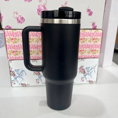 40oz Tumbler withLOGO Handle Lid Straw Stainless Steel Vacuum Insulated Quengher H2.0 Thermos Cup Silicone Boot for Stanleys