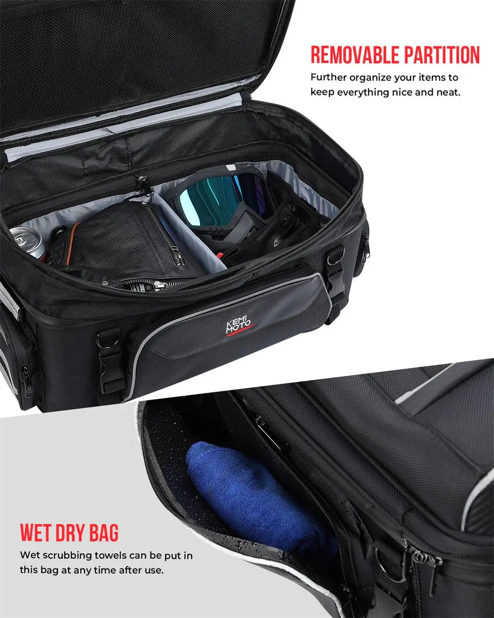 Motorcycle Travel Luggage Rack Tail Bags 40L-50L Expandable Collapsible Trunk Bag for Touring Road King Street Glide Road Glide