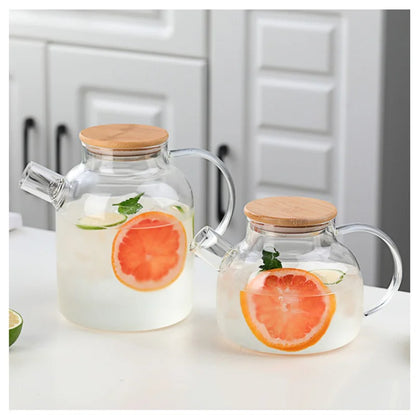 1/1.8L Transparent Glass Teapot with Bamboo Lid Heat-Resistant Glass Pitcher Thickened Glass Flower Tea pot Puer Kettle Office