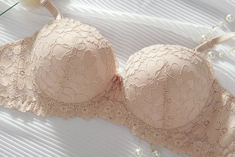 Thickened Underwear Women's Small Breasts Gather Together with Steel Rings Shaped Upper Support A Cup Flat Bra Double Bralette