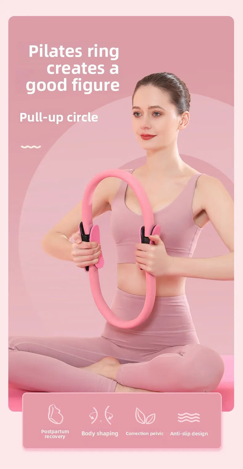 1Pcs 38CM Yoga Pilates Ring with Anti Slip Handle yoga Sports Resistance Circle for Women Home Fitness Muscle Training Equipment