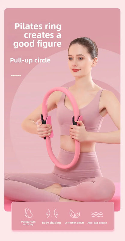 1Pcs 38CM Yoga Pilates Ring with Anti Slip Handle yoga Sports Resistance Circle for Women Home Fitness Muscle Training Equipment