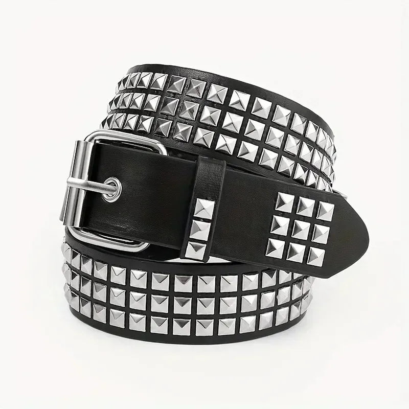 2025 New Square Bead Rivet Belt Metal Pyramid Belt Men and Women Punk Hardware Jeans Belt Y2K Belt Designer Belt Women's Belts