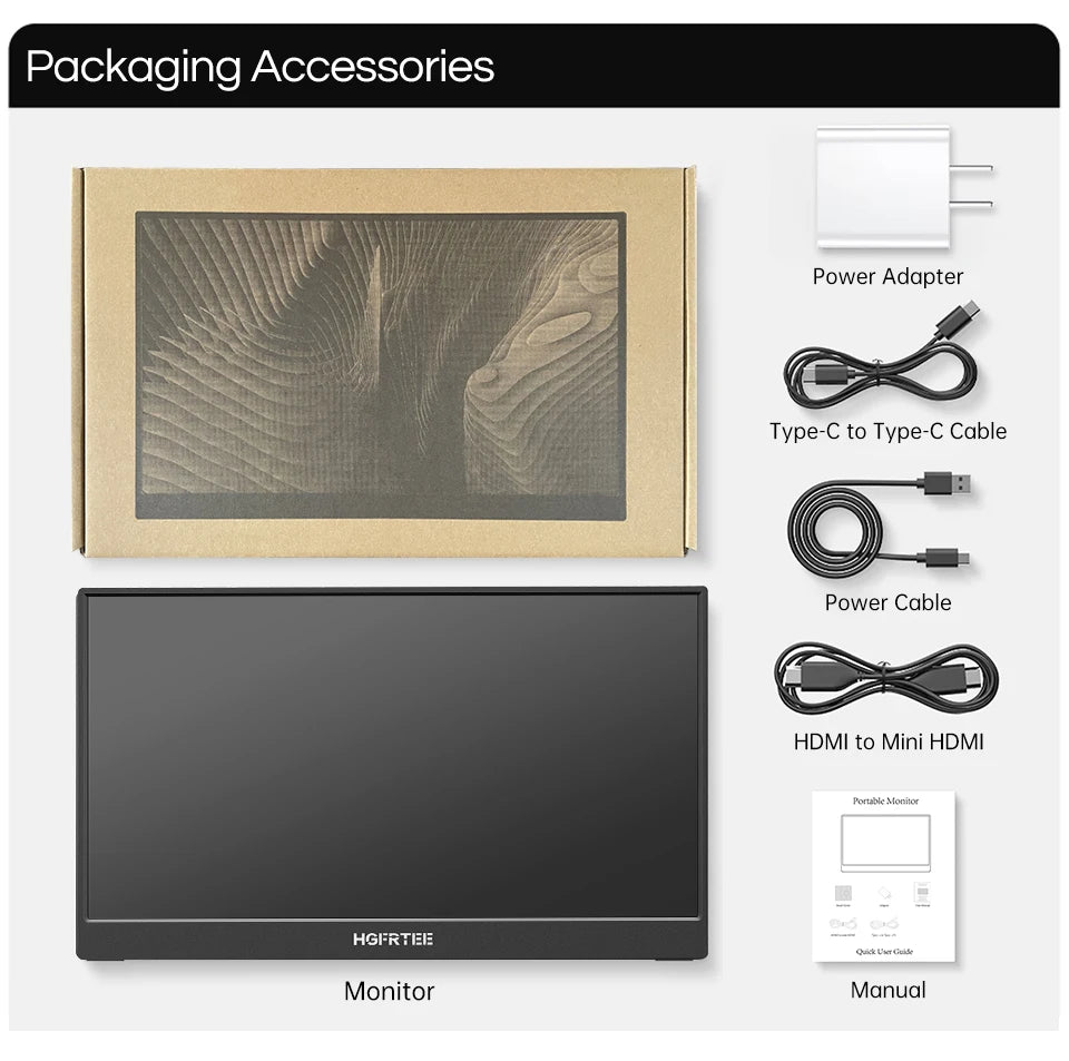 HGFRTEE 18.5inch Portable Monitor 120Hz RGB100% With VESA Hole & Back bracket Laptop Extended Display ADS-IPS HDR Screen