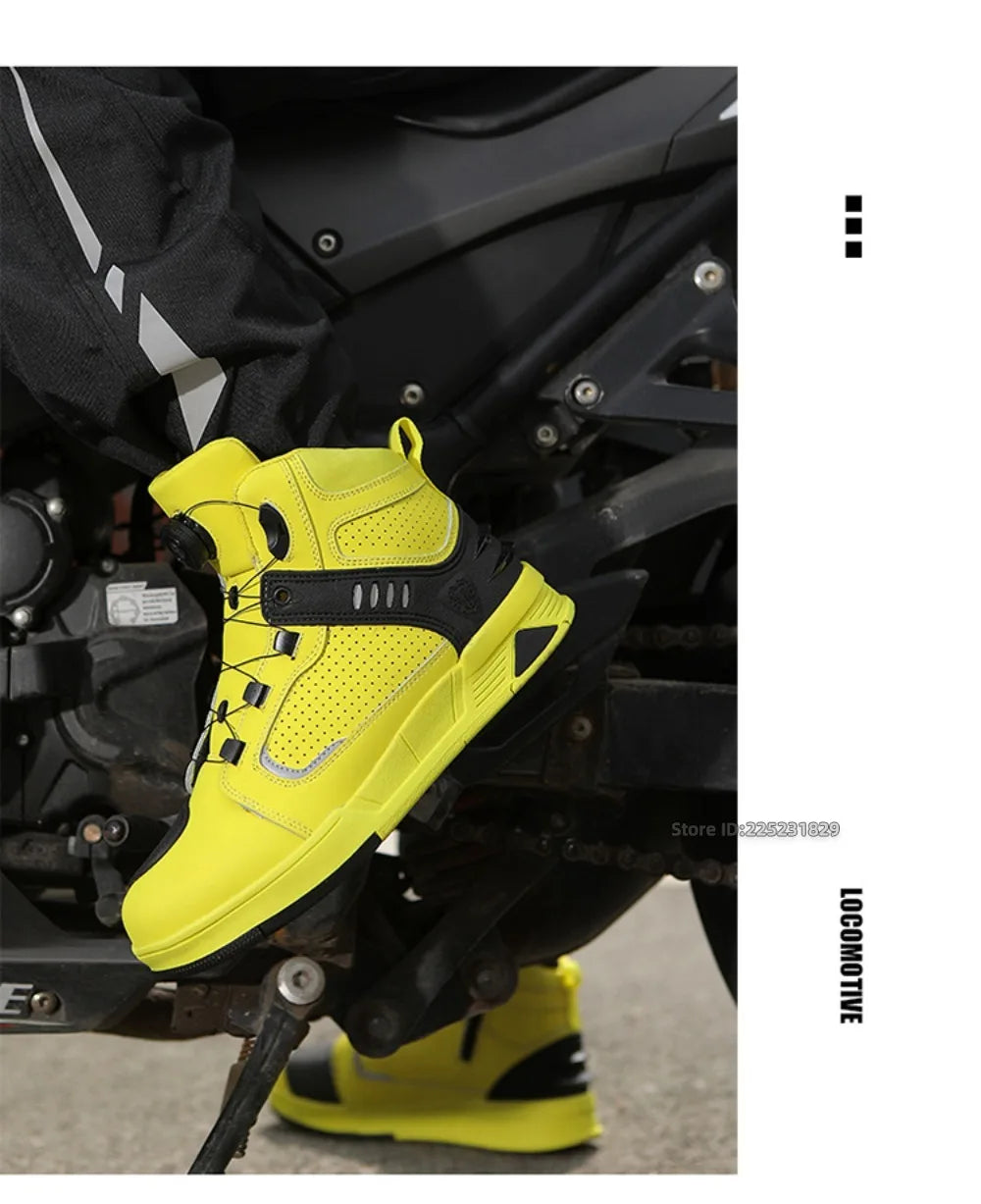 Leather Motorcycle Men's Genuine Moto Protective Ankle Short Boots Motocross Breathable Anti Drop Riding Travel Racing Shoes