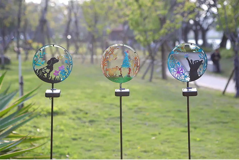 Solar Wrought Iron Cat Butterfly Ground Plug Lights, Outdoor Courtyard Projection, Lawn LampAtmosphere Decoration, Cross-Border