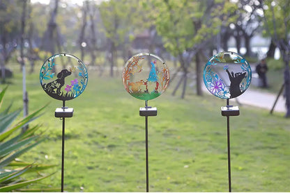 Solar Wrought Iron Cat Butterfly Ground Plug Lights, Outdoor Courtyard Projection, Lawn LampAtmosphere Decoration, Cross-Border