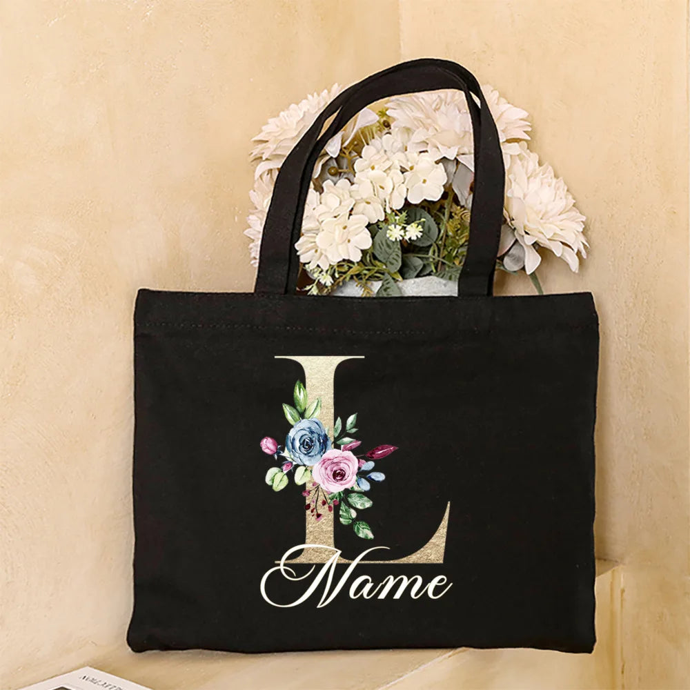 Personalized Initial with Name Tote Bag Women Canvas Shoulder Bags Monogram Shopping Bag Handbags Birthday Wedding Gifts for Her