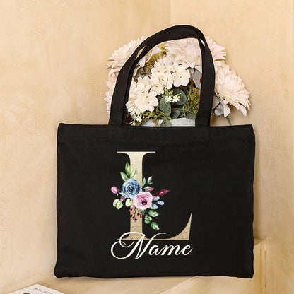 Personalized Initial with Name Tote Bag Women Canvas Shoulder Bags Monogram Shopping Bag Handbags Birthday Wedding Gifts for Her