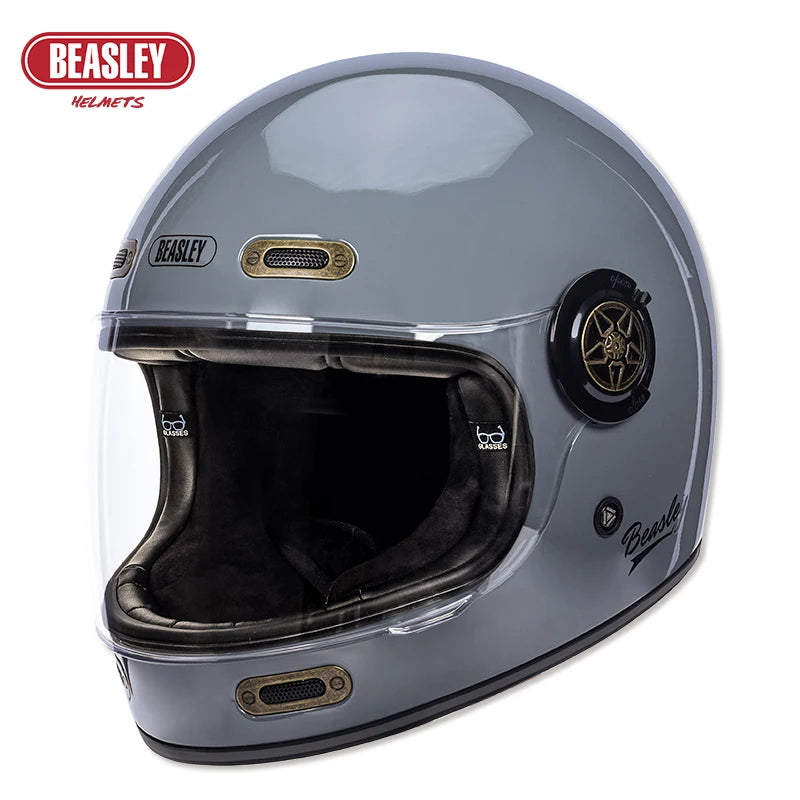 BEASLEY Retro Helmet Men's Women's Cruise Motorcycle Fiberglass Full Helmet Carbon Fiber Motorcycle Helmet DOT Certification