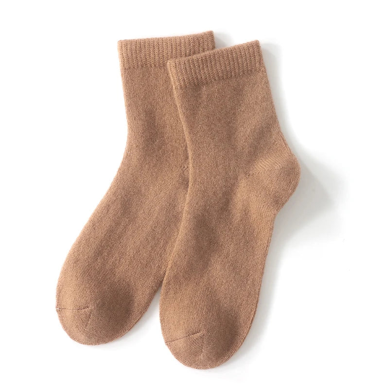 100% Cashmere Socks Women's Knitted Long Tube Socks High Elasticity Warm Straight Tube Socks Autumn Winter Mid Tube Sock