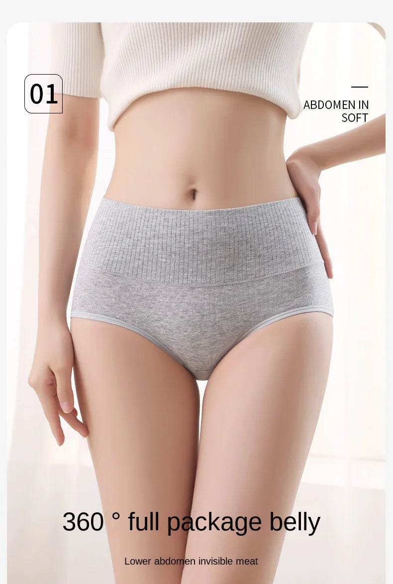 Cotton Women's Panties Elastic Soft Large Size XXL Solid color Ladies Underwear Breathable Sexy High Waist Tummy control Briefs