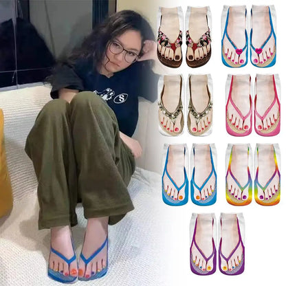 1 Pair 3D Printing Pattern Flip Flop Socks Funny Socks for Women Flip-flop Ankle Socks Low Cut Floor Socks Hosiery Novelty Gifts