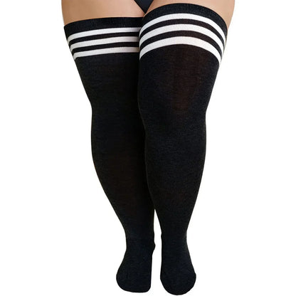 TRALOW  Plus Size Thigh High Socks Extra Large Stripe Over Knee High Stockings for Women Comfortable and Warm For Cosplay Yoga
