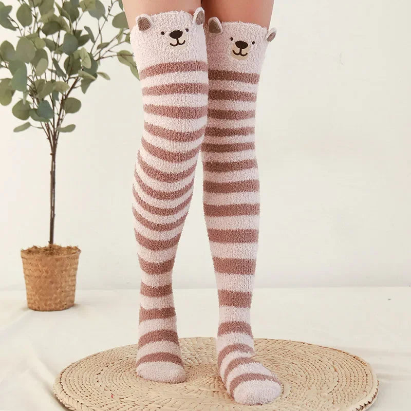 Snug Fleece Over Knee Socks Plush Cozy Winter Fall Sweet Long Female Hosiery Soft Fuzzy Leg Covers Floor Wear2024 New Bulk Deal