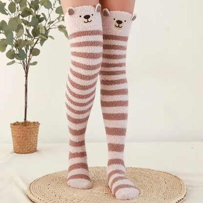 Snug Fleece Over Knee Socks Plush Cozy Winter Fall Sweet Long Female Hosiery Soft Fuzzy Leg Covers Floor Wear2024 New Bulk Deal