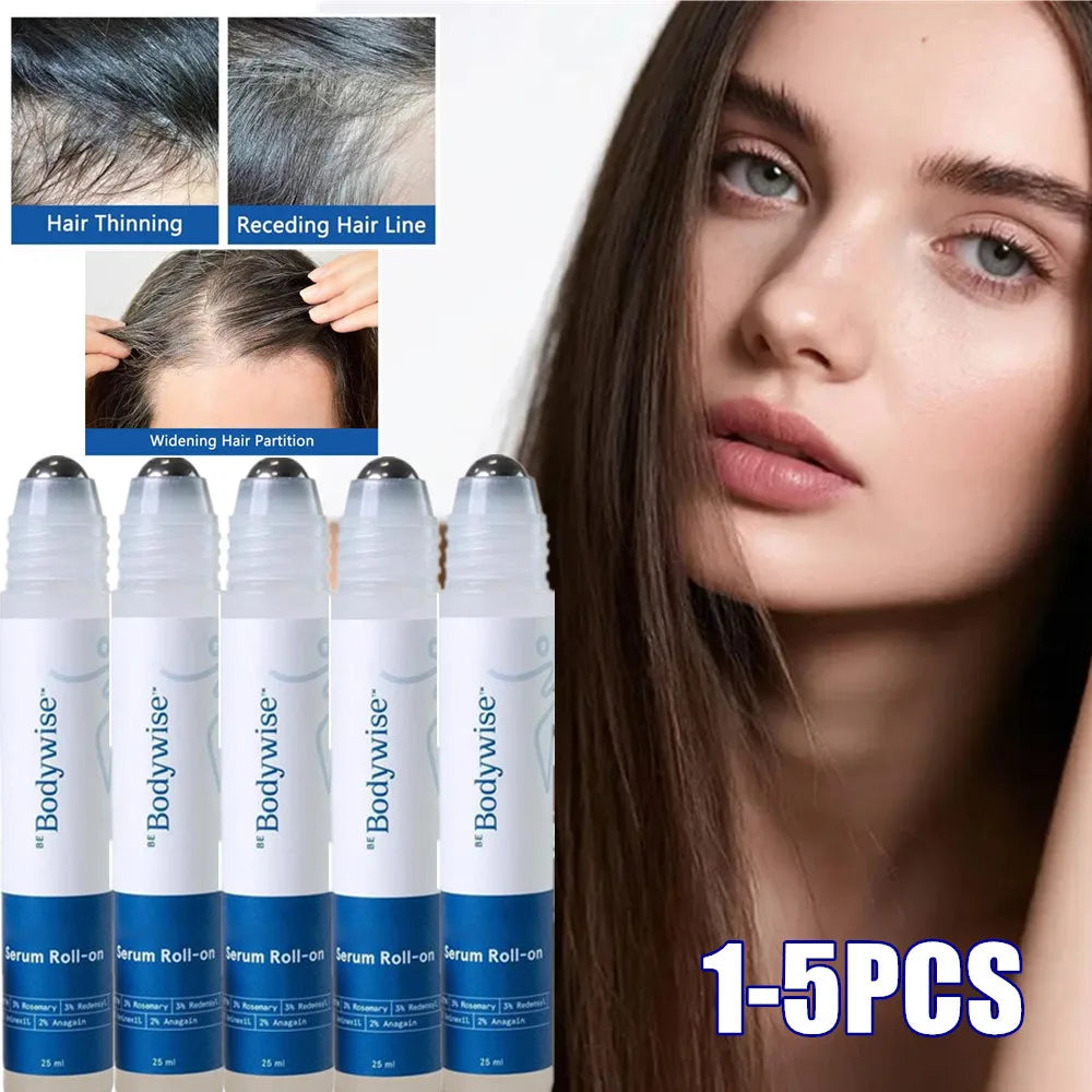1-5pcs Bodywise Roll-On Ball Hair Growth Serum - Natural Rosemary Plant Essence Strengthen Hair Roots Gently Nourishes Scalp