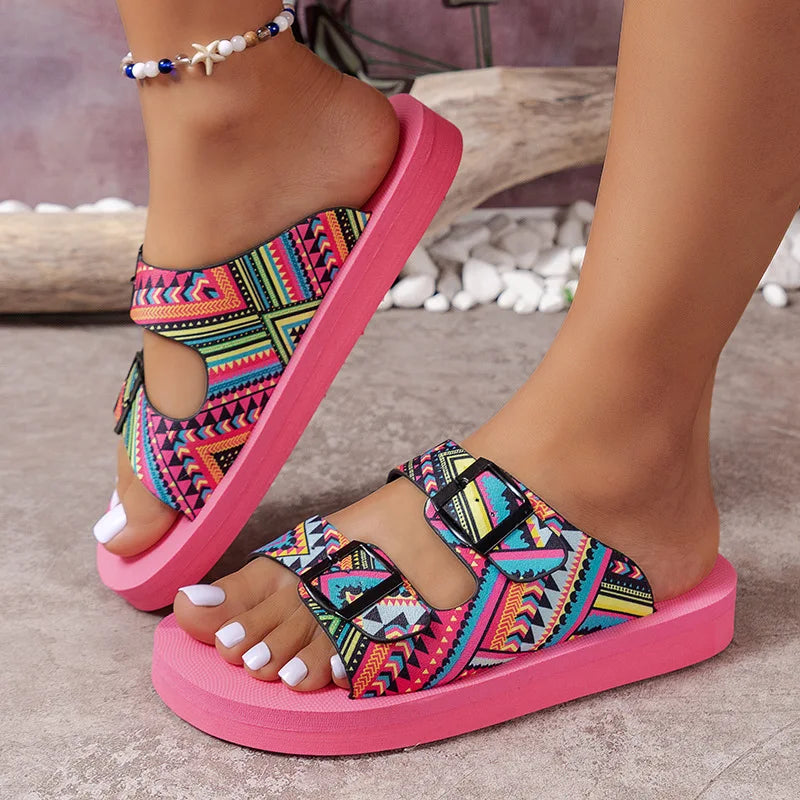 Women Slippers Lightweight Slippers New Mixed Colors Buckle Women Sandals Casual Beach Slippers House Shoes Designer Flat Shoes