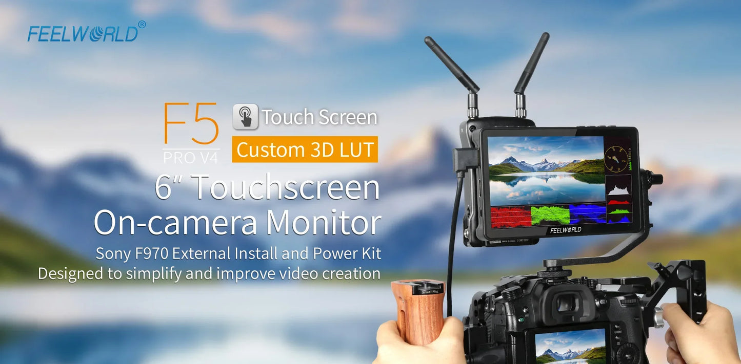 FEELWORLD F5 PRO V4 6" 3D LUT Touchscreen Monitor 4K HDMI I/O High-Res Rec.709 Aux Power Multiple Mounting Options