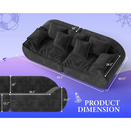3-Seater Sectional Sofa with Chaise, 89 Comfortable Loveseat, Ideal for Small Spaces, Memory Foam Living Room Furniture