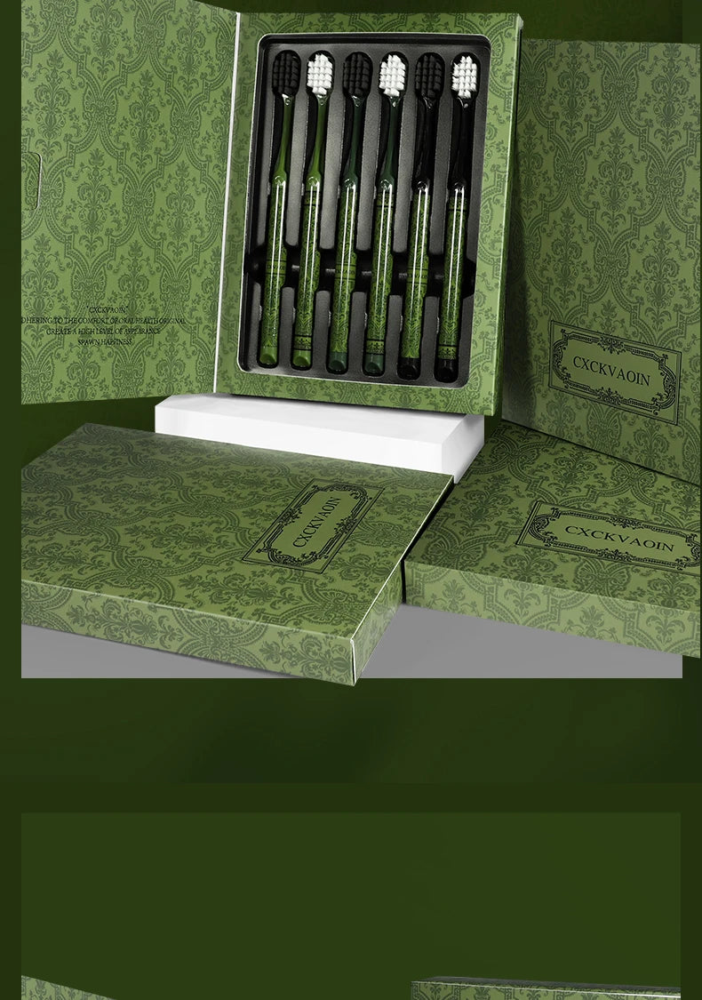 [6-Pcs Gift Boxes] Forest Travel Series Home Couple Travel High-end Adult Small Head Soft-bristled Toothbrush