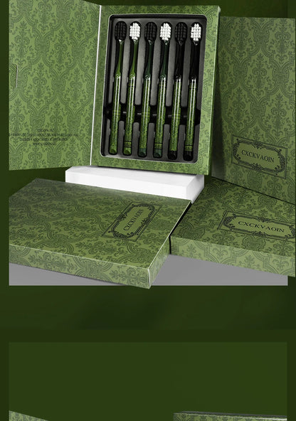 [6-Pcs Gift Boxes] Forest Travel Series Home Couple Travel High-end Adult Small Head Soft-bristled Toothbrush