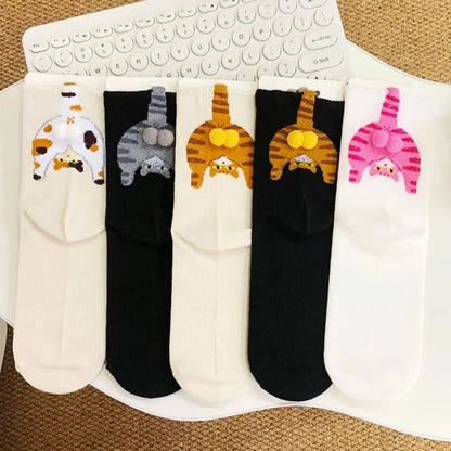 Cartoon Cat Egg Socks Soft Breathable Cute Mid Tube Cotton Socks 3D Cat Egg Balls Unique Design Trendy Funny