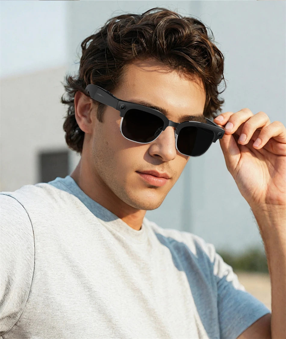 LIGE New 800W Pixel Camera Smart Glasses Men 4K Video Recording AI Photo Recognition Bluetooth Call Voice Translation Sunglasses
