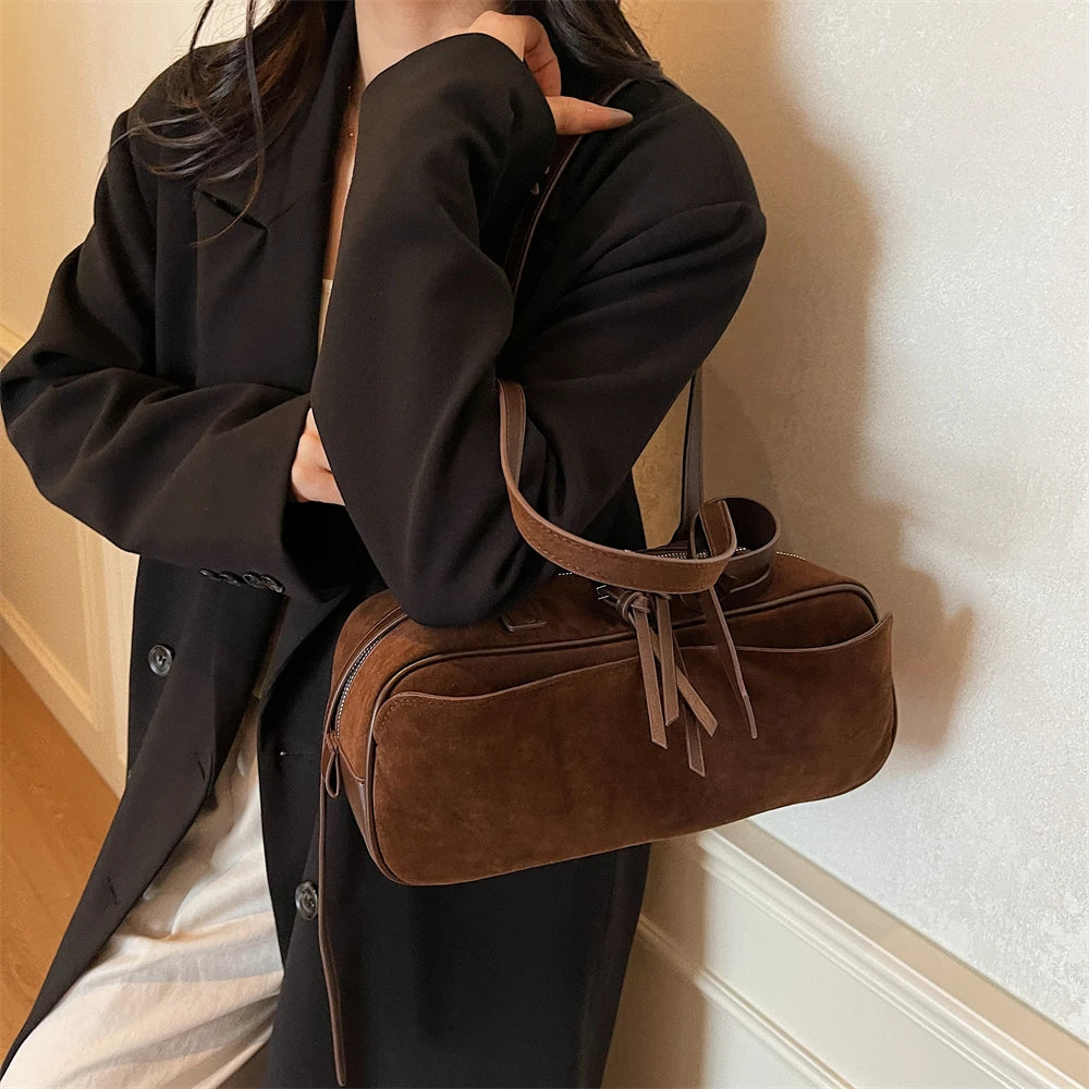 MOODS 2025 Autumn Latest Commute Shoulder Bags For Women PU Suede Pure Color Large Capacity Boston Bag Luxury Designer Handbags