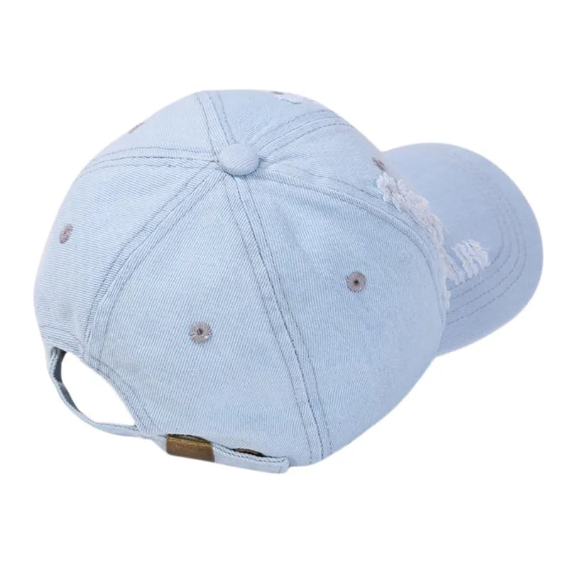 Holed Baseball Caps Vintage Washed Distressed Caps Fashion Sports Denim Hats Plain Women Men Dad Caps