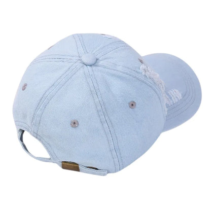 Holed Baseball Caps Vintage Washed Distressed Caps Fashion Sports Denim Hats Plain Women Men Dad Caps