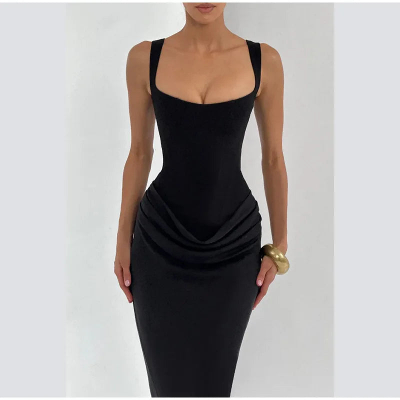 Sexy Square-neck Halter Mini Dress Women Pleated Sleeveless Backless High Waist Bodycon Dresses 2026 New Summer Lady Party Robes