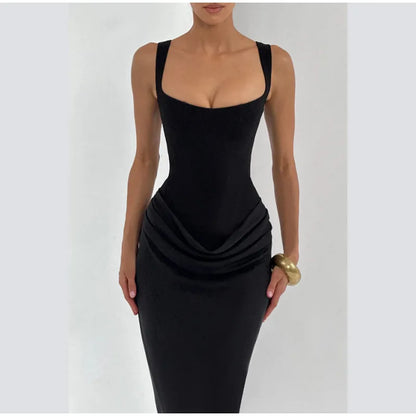 Sexy Square-neck Halter Mini Dress Women Pleated Sleeveless Backless High Waist Bodycon Dresses 2026 New Summer Lady Party Robes