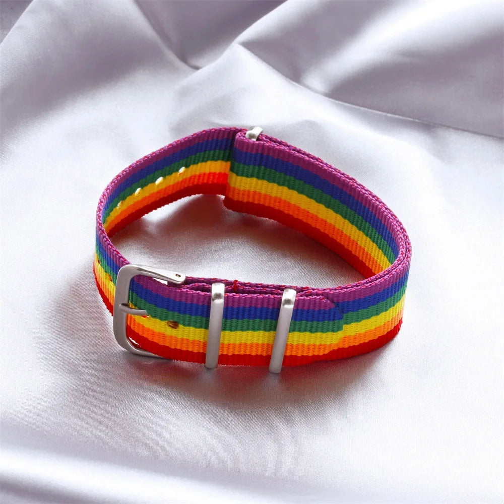 2/5pcs Pride Rainbow Strap Bracelets for Man Woman Adjustable Nylon Watch Band Charm Wristband Trendy LGBT Frienship Jewelry