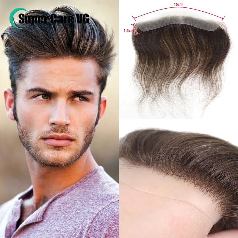 Men Toupee For Forehead 0.06mm Ultra Thin Skin #4 Brown Front Hairline Patch For Male Human Hair Wig Capillary Prosthesis Peruk