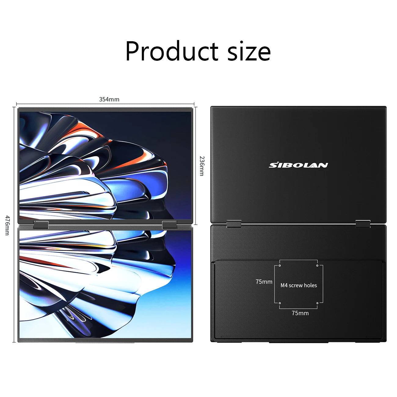 SIBOLAN 16" Dual Portable Monitor 2.5K IPS Folding PC Display USB-C HDMI Plug Laptop Screen Extender for Mac Windows Phone