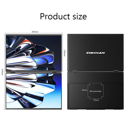 SIBOLAN 16" Dual Portable Monitor 2.5K IPS Folding PC Display USB-C HDMI Plug Laptop Screen Extender for Mac Windows Phone